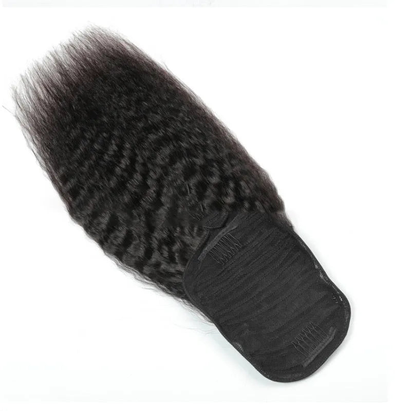 Kinky straight human hair ponytail clip in extension 8 to 28 inch real hair hand woven for ladies