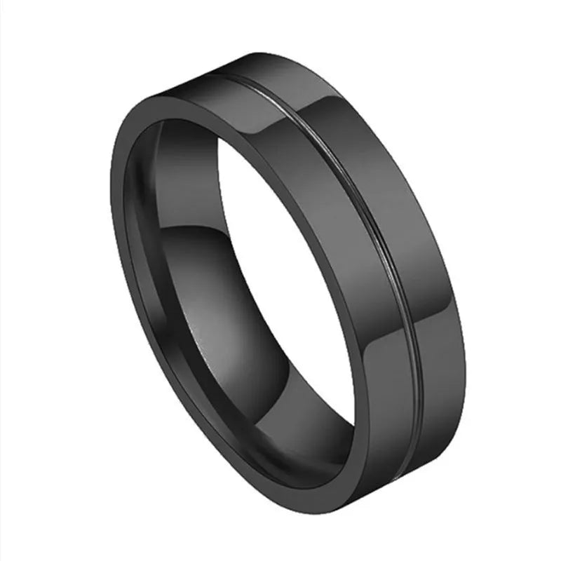 Titanium steel ring with zircon and geometric car line pattern in gold, steel colour or black, sizes 6 to 12.