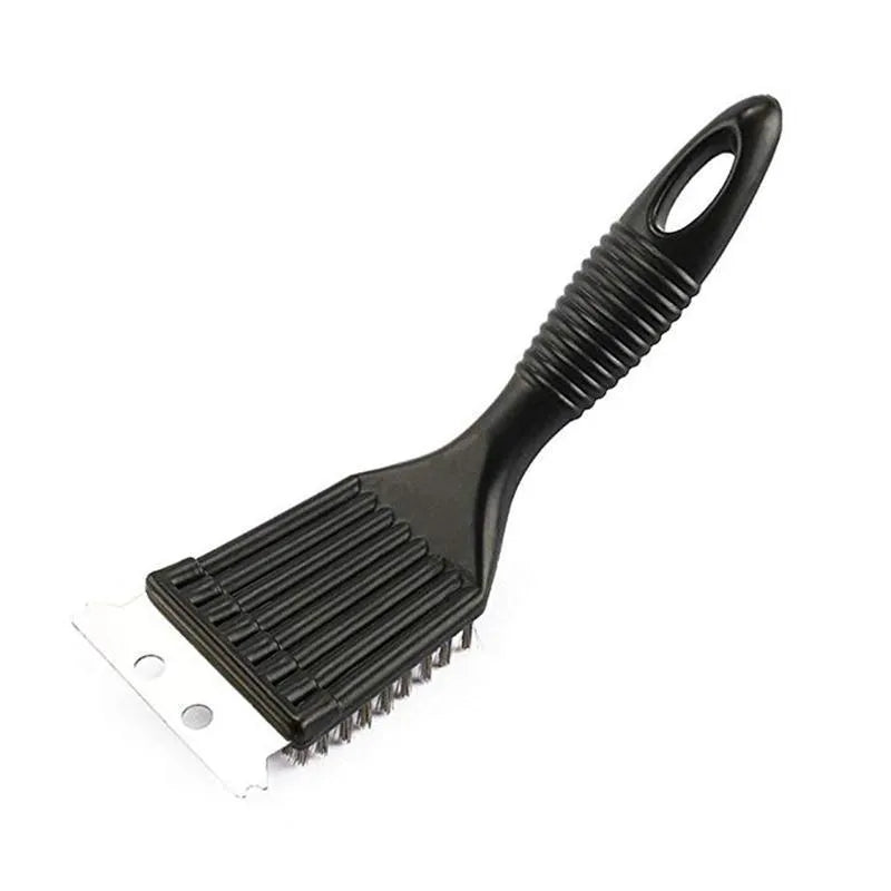 Barbecue cleaning brush with steel wire bristles and shovel end for BBG grill