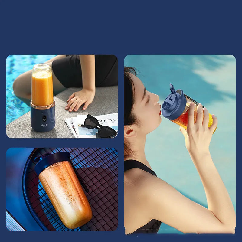 Tunisian dark blue 6-blade USB portable blender with 400ml cup and USB cable