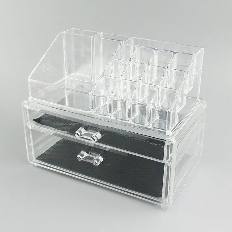 Clear acrylic foldable makeup storage organiser box with 18-litre capacity.