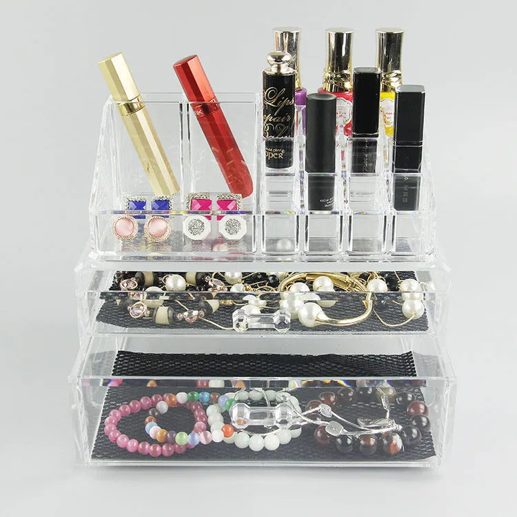 Clear acrylic foldable makeup storage organiser box with 18-litre capacity.