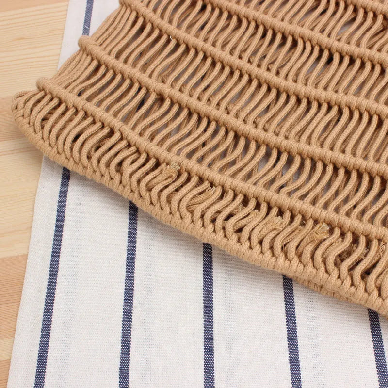 Women's woven straw beach bag with soft handles in medium square design