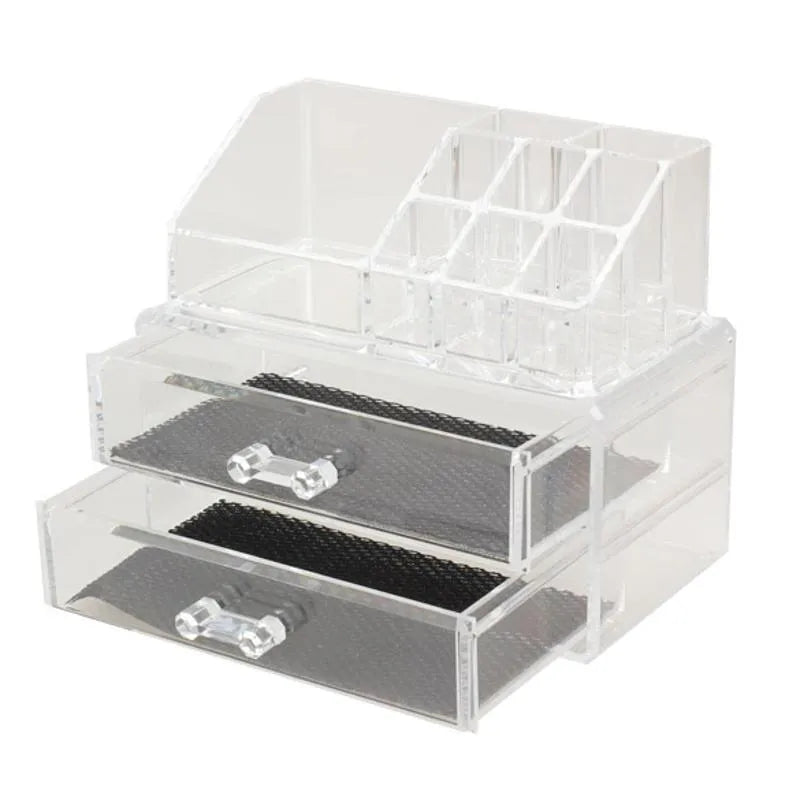 Clear acrylic foldable makeup storage organiser box with 18-litre capacity.