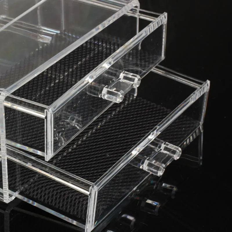 Clear acrylic foldable makeup storage organiser box with 18-litre capacity.