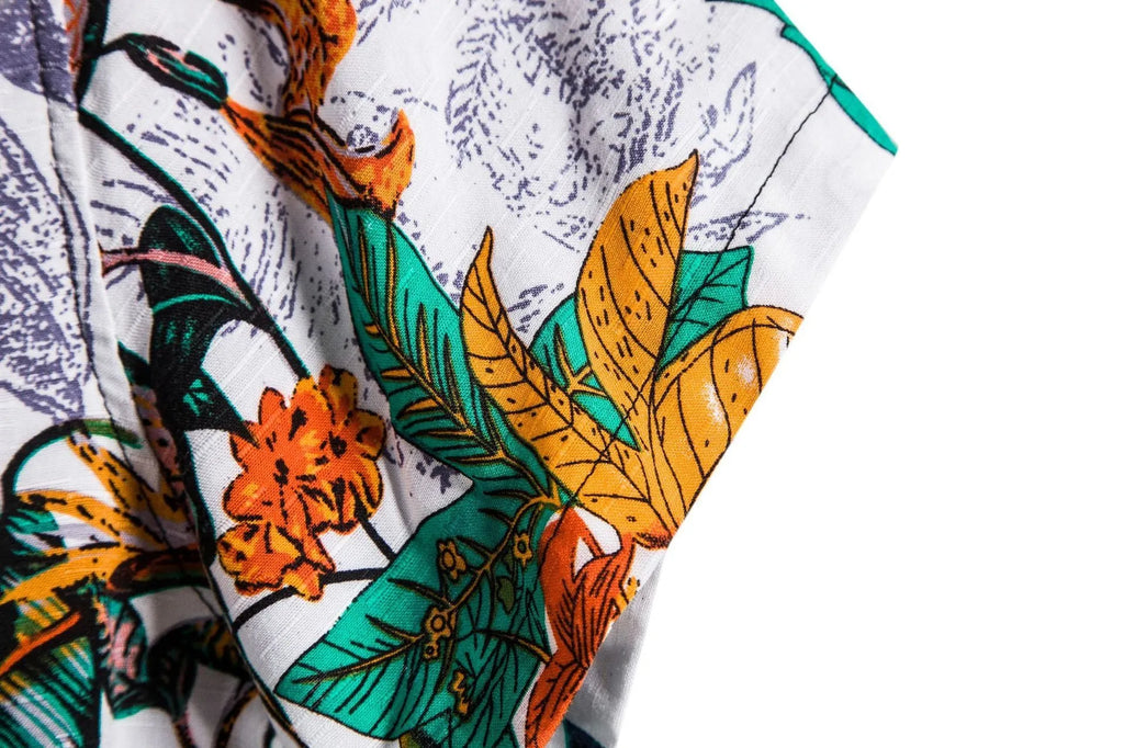 Men's cotton floral short-sleeve plus size shirt with stand-up collar in flower pattern