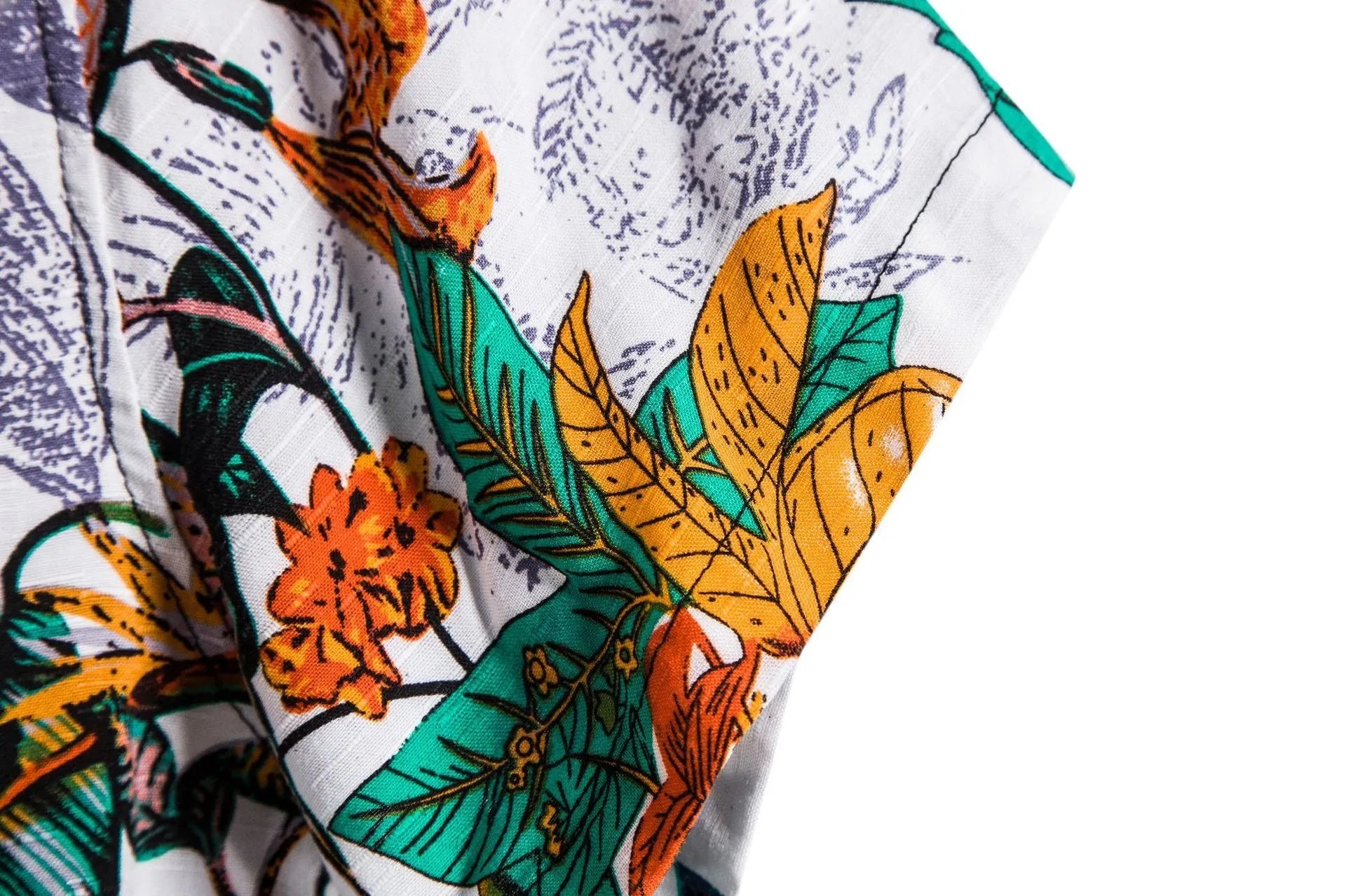 Men's cotton floral short-sleeve plus size shirt with stand-up collar in flower pattern
