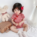 Red baby jumpsuit cheongsam style climbing suit cotton short sleeve pullover ethnic design