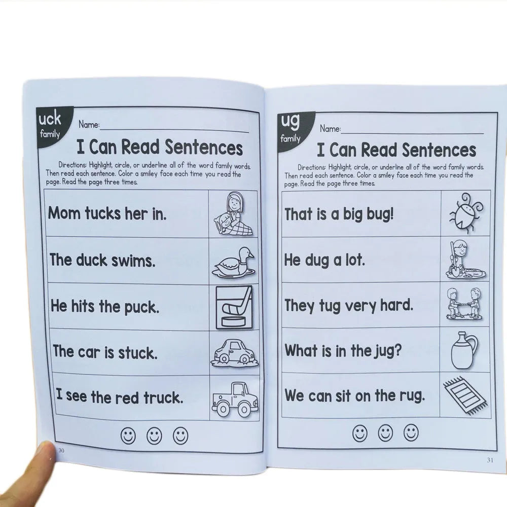 Children's phonics worksheet with English reading exercises on A4-sized paper for age 6+.