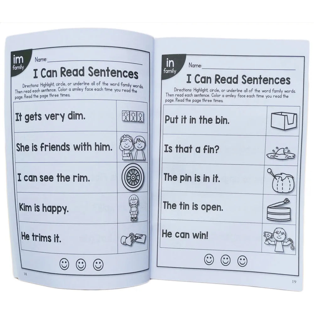 Children's phonics worksheet with English reading exercises on A4-sized paper for age 6+.