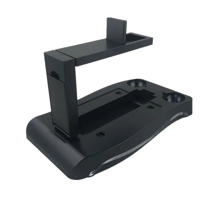 Black ABS plastic PS4 VR game controller charging dock on a flat surface.