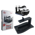 Black ABS plastic PS4 VR game controller charging dock on a flat surface.