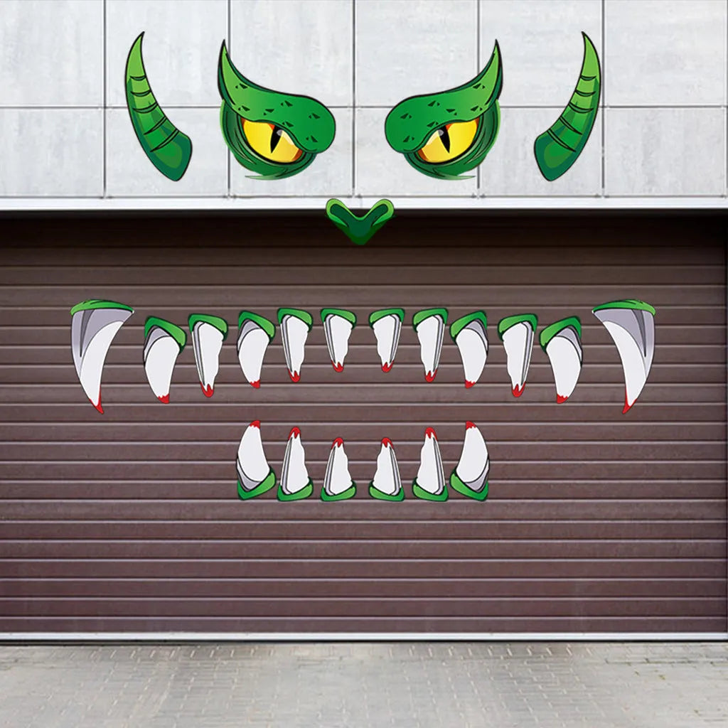 Oversized green monster Halloween door sticker with three-dimensional plastic PVC design for wall decoration