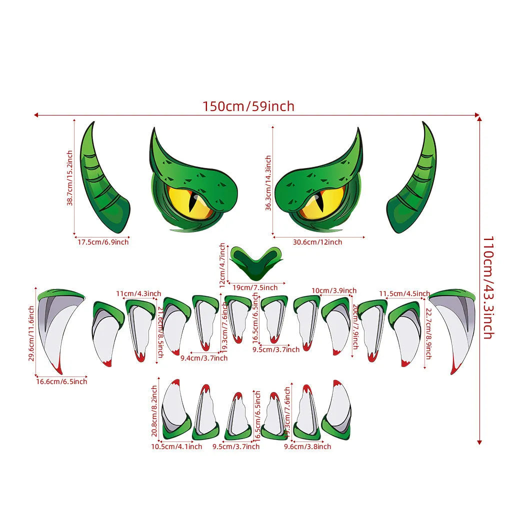 Oversized green monster Halloween door sticker with three-dimensional plastic PVC design for wall decoration