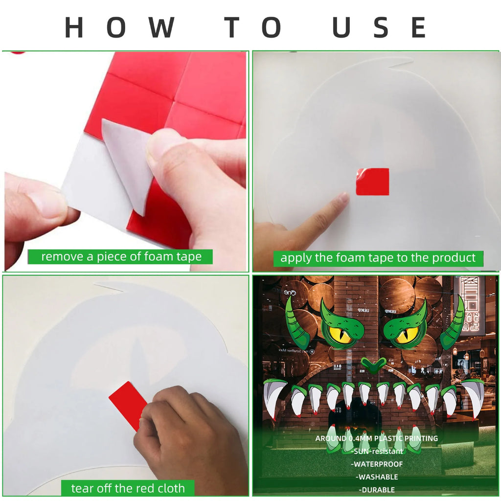 Oversized green monster Halloween door sticker with three-dimensional plastic PVC design for wall decoration