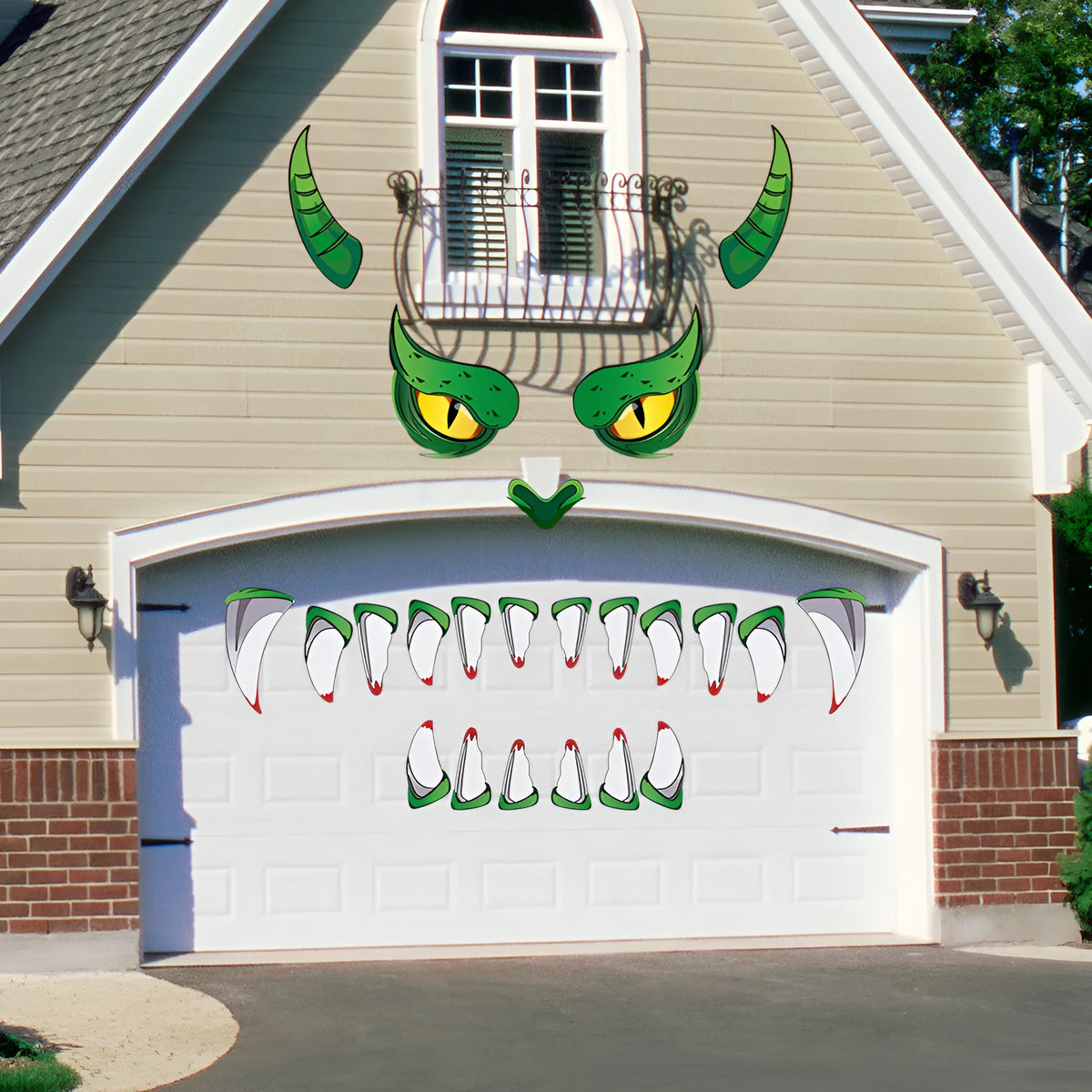 Oversized green monster Halloween door sticker with three-dimensional plastic PVC design for wall decoration
