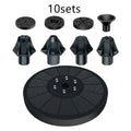 Black solar-powered water fountain pump with four different spray nozzles on a white background