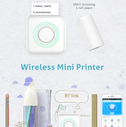 Portable pocket wrong question printer in black with 57mm thermal paper roll for students