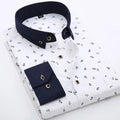 Men's long sleeve floral shirt with square collar and slim fit, sizes 38-44
