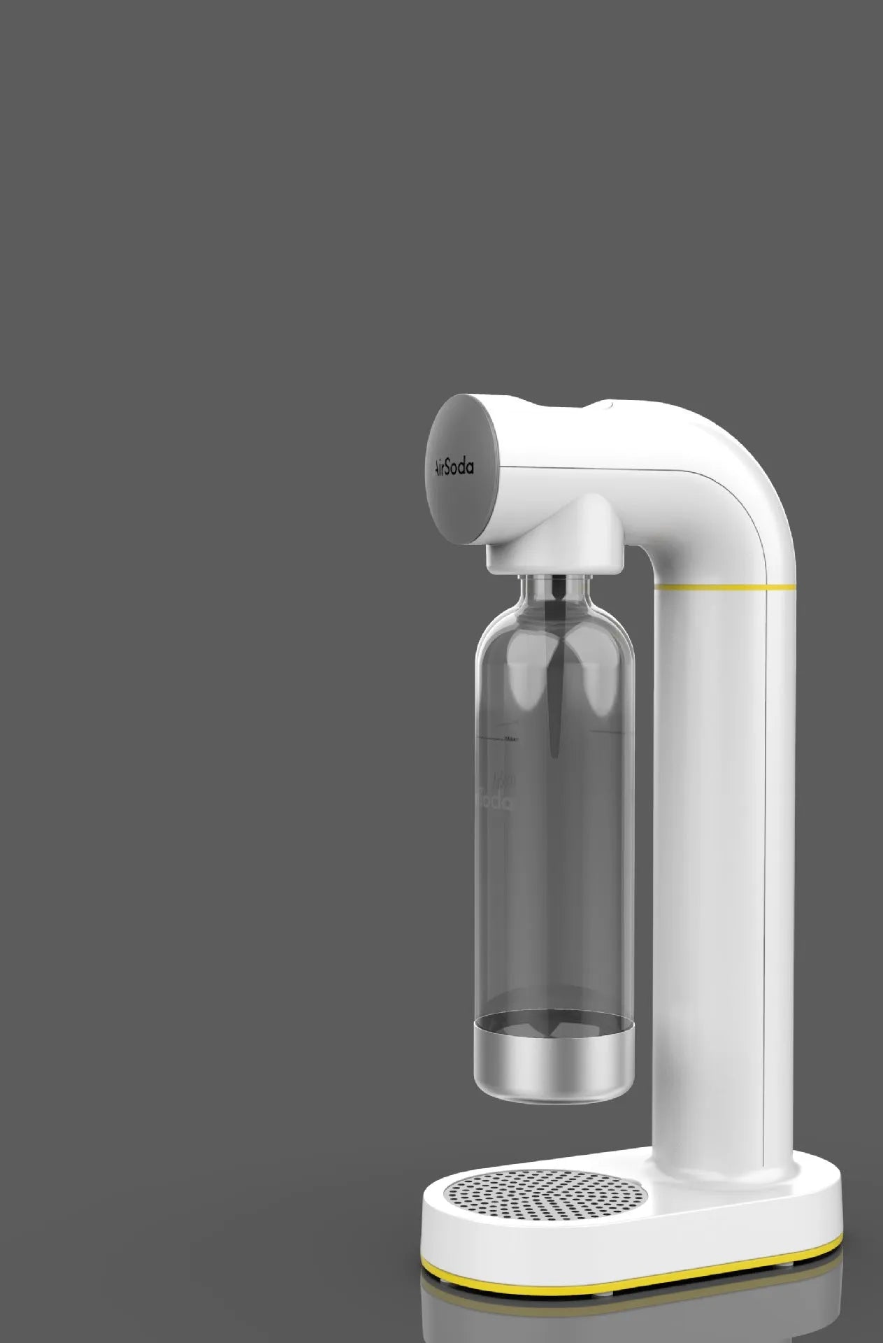 Airsoda bubble water machine in black with 1L pot body, push-button control, and scale indicator on countertop
