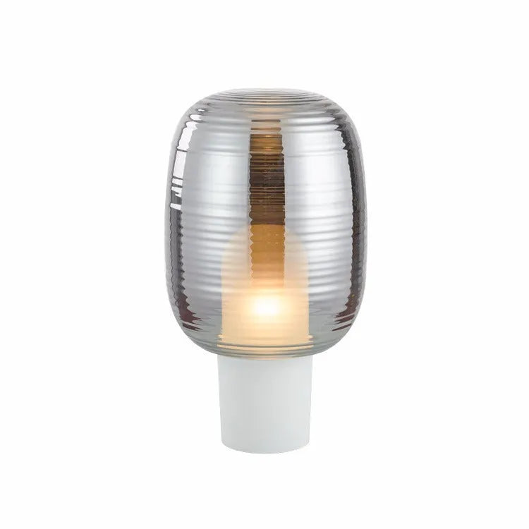 Glass table lamp with simple modern design and push-button switch in cognac colour