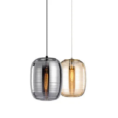 Glass table lamp with simple modern design and push-button switch in cognac colour