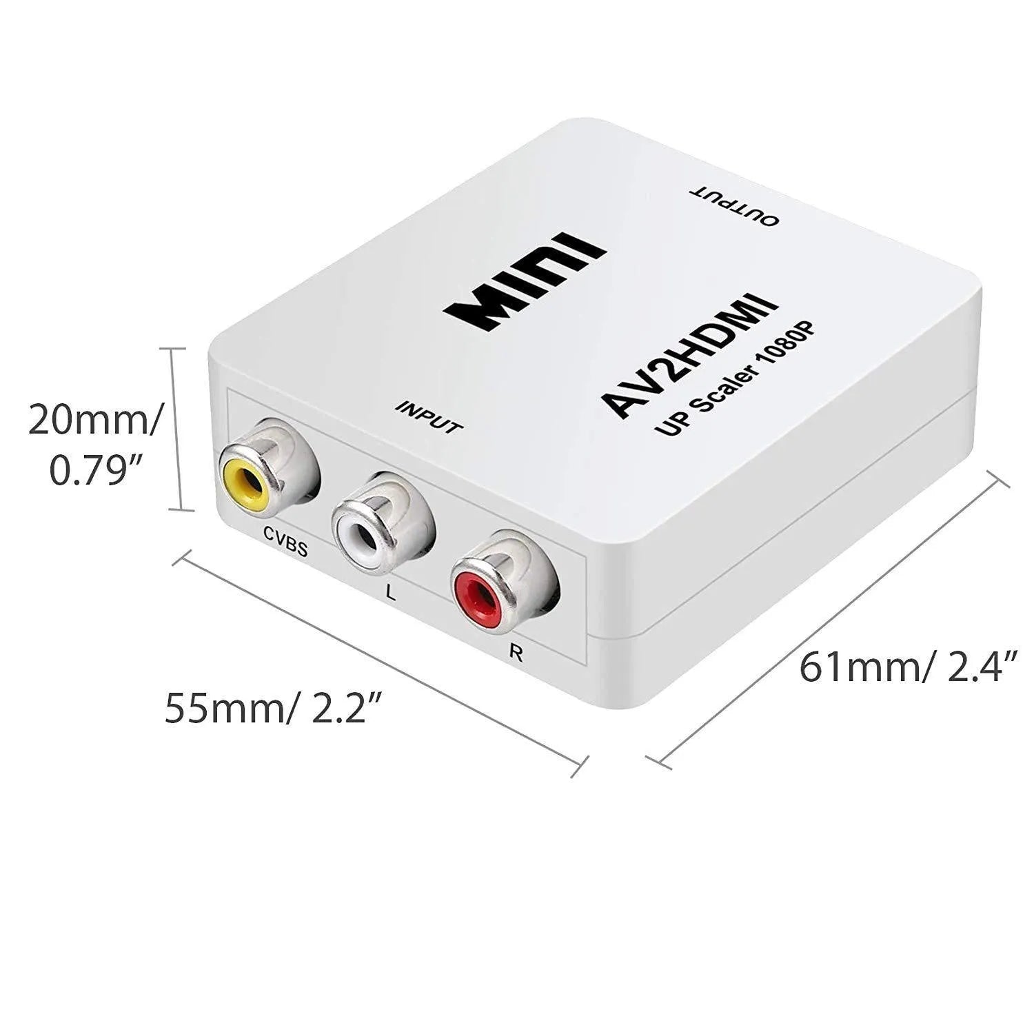 AV to HDMI converter with 0.5 metre cable in black and white colour options