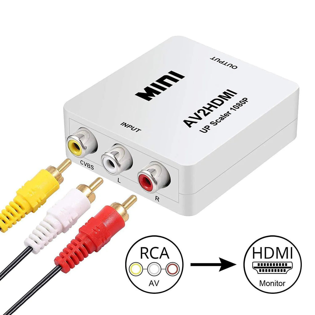 AV to HDMI converter with 0.5 metre cable in black and white colour options