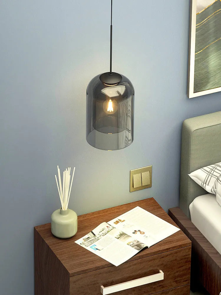 Nordic glass wall lamp letter shape with E27 lamp holder 220V push button switch in smoke gray