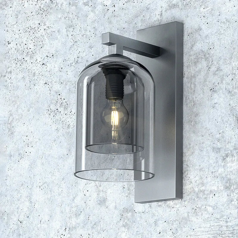 Nordic glass wall lamp letter shape with E27 lamp holder 220V push button switch in smoke gray