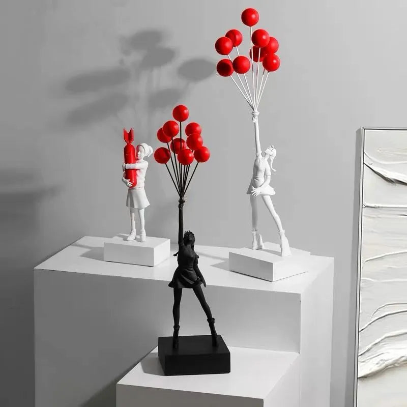Bubble Girl character sculpture made from natural resin in a simple modern style, shown in a white colour option