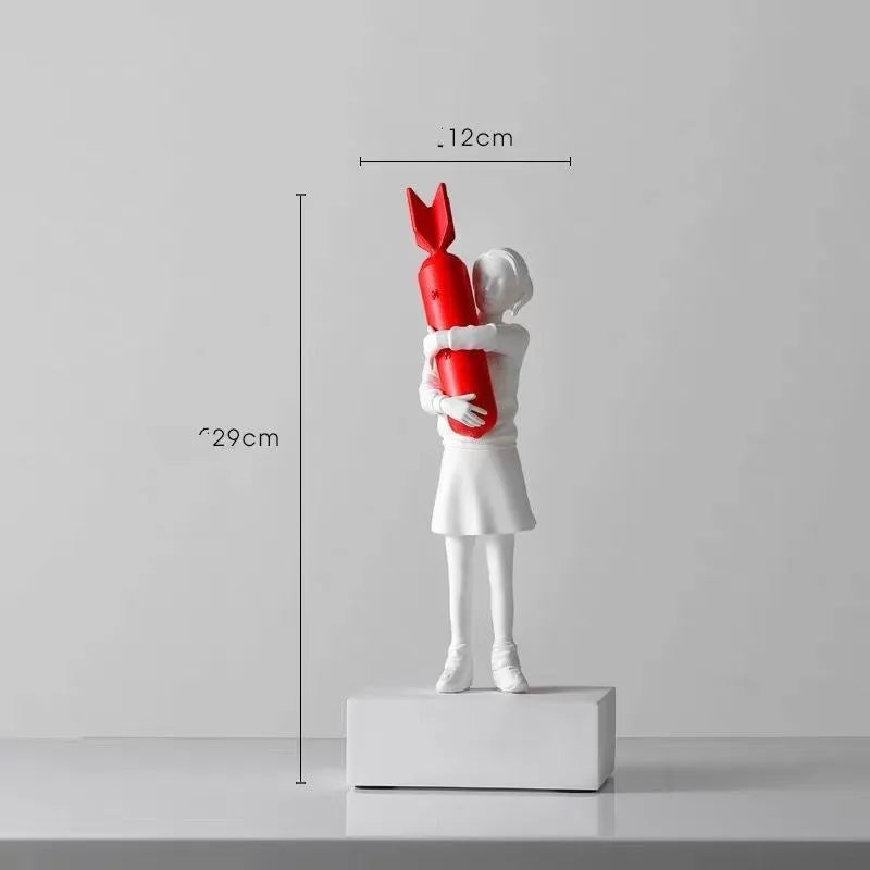 Bubble Girl character sculpture made from natural resin in a simple modern style, shown in a white colour option