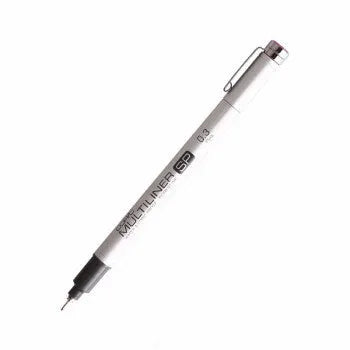 Copic Multiliner SP needle pen with aluminium body and waterproof ink, shown in black and colour options