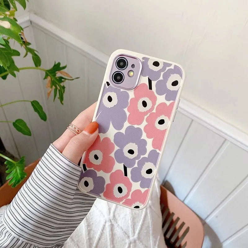 Yellow flower TPU anti-drop phone case for iPhone with electroplated lens surround