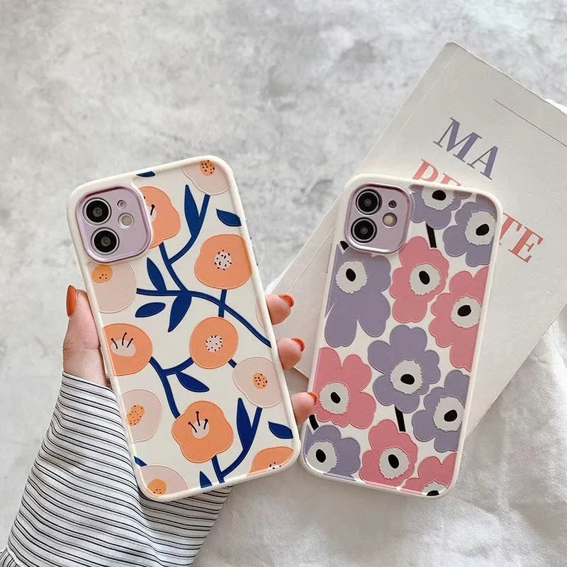 Yellow flower TPU anti-drop phone case for iPhone with electroplated lens surround