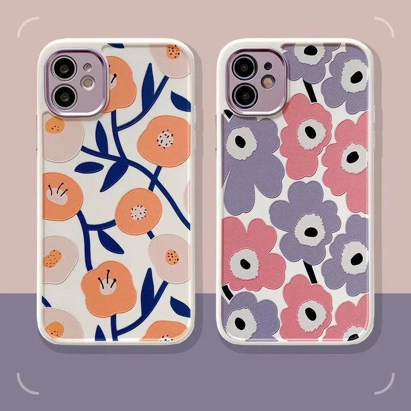Yellow flower TPU anti-drop phone case for iPhone with electroplated lens surround