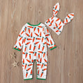 Red cotton baby romper jumpsuit for infants and toddlers on a white background