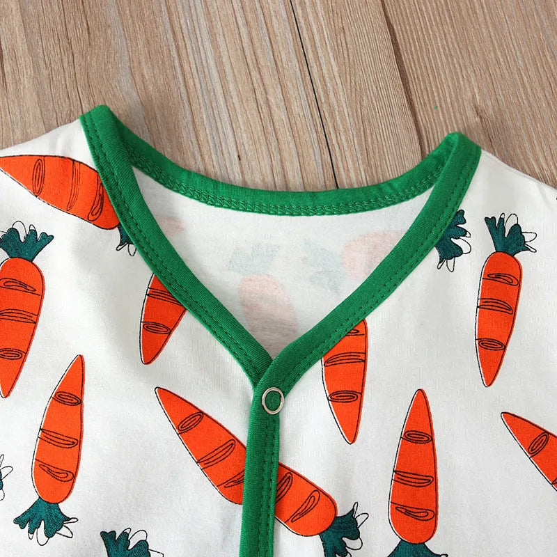 Red cotton baby romper jumpsuit for infants and toddlers on a white background