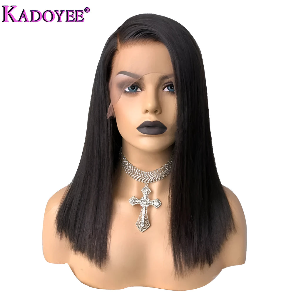 Kadoyee 13x4 lace front human hair wig for women, medium long length, half hand woven style