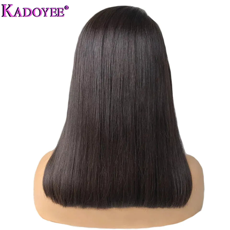 Kadoyee 13x4 lace front human hair wig for women, medium long length, half hand woven style