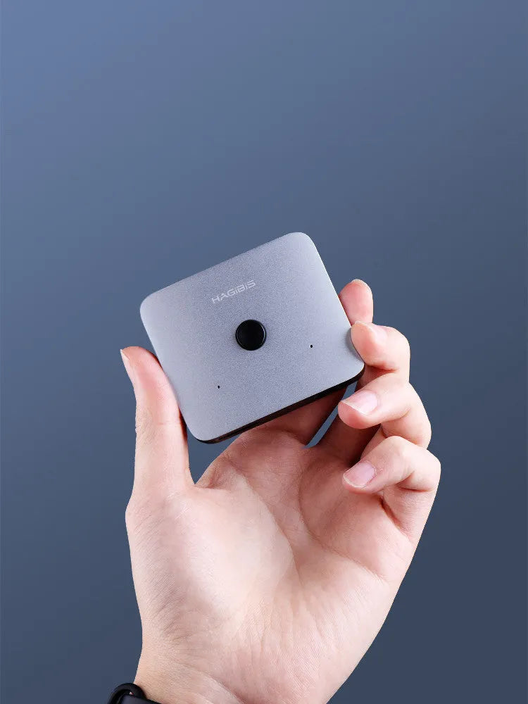 Grey HDMI one to two splitter switcher device for 4K video distribution to computer TV monitor displays
