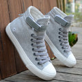 Velcro student canvas shoes high top round toe flat heel in black and white