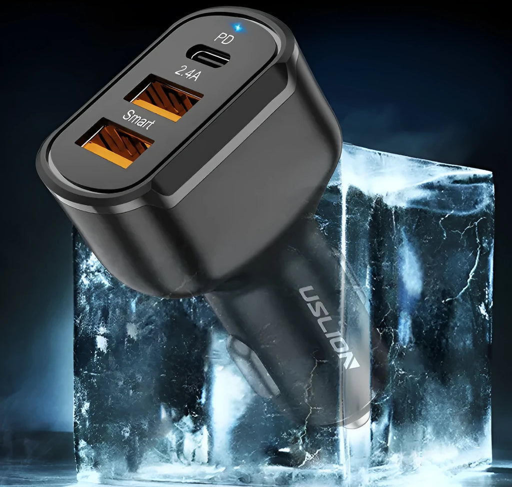 Black ABS+PC mobile phone fast charging car charger with USB output and 24V input