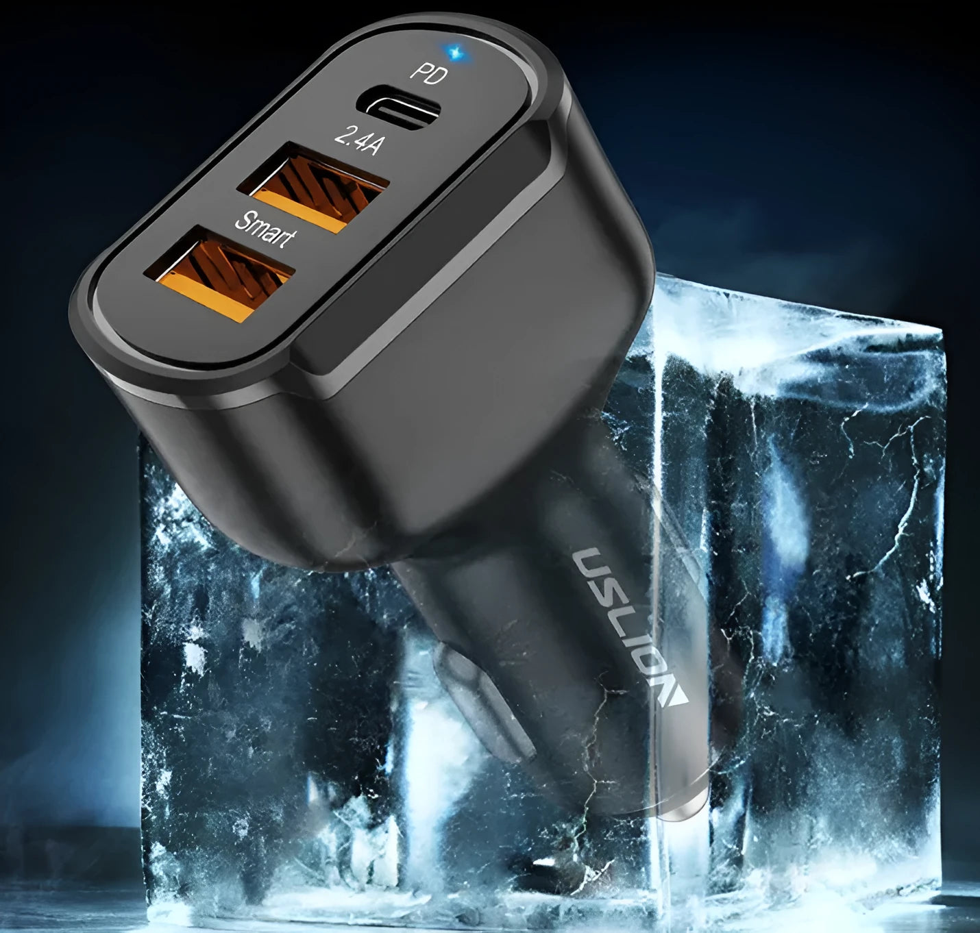 Black ABS+PC mobile phone fast charging car charger with USB output and 24V input