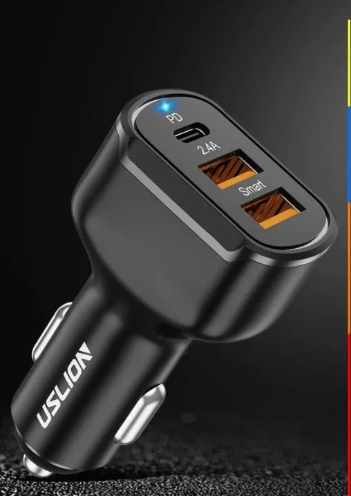 Black ABS+PC mobile phone fast charging car charger with USB output and 24V input