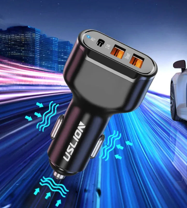 Black ABS+PC mobile phone fast charging car charger with USB output and 24V input