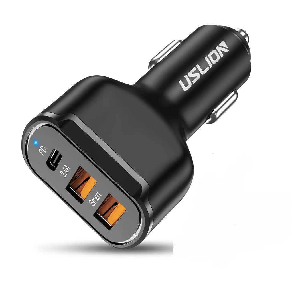 Black ABS+PC mobile phone fast charging car charger with USB output and 24V input