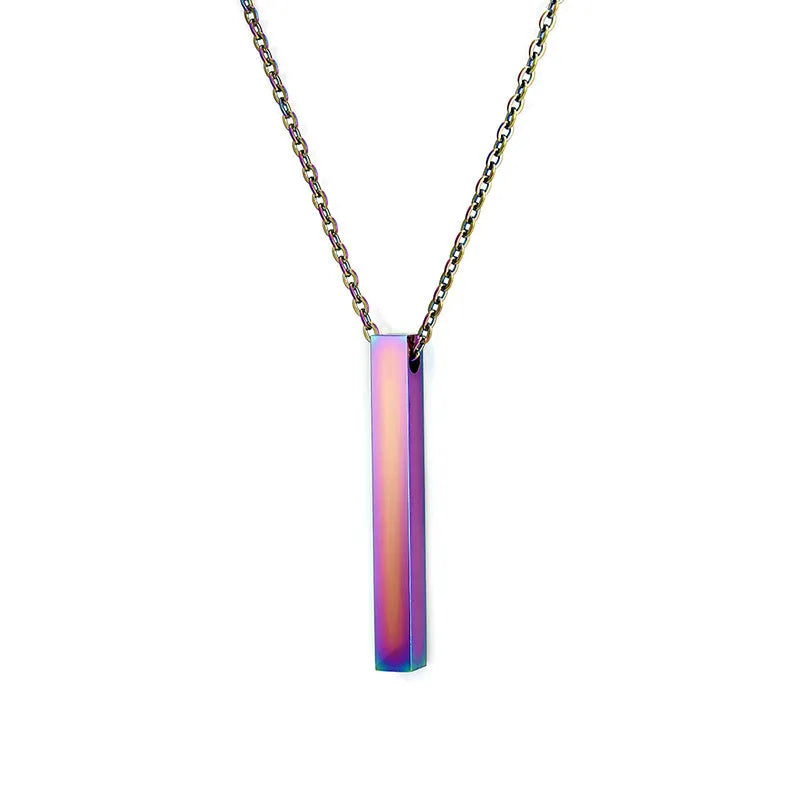Silver minimalist geometric square pendant necklace on 55cm round bead chain in 316L titanium steel