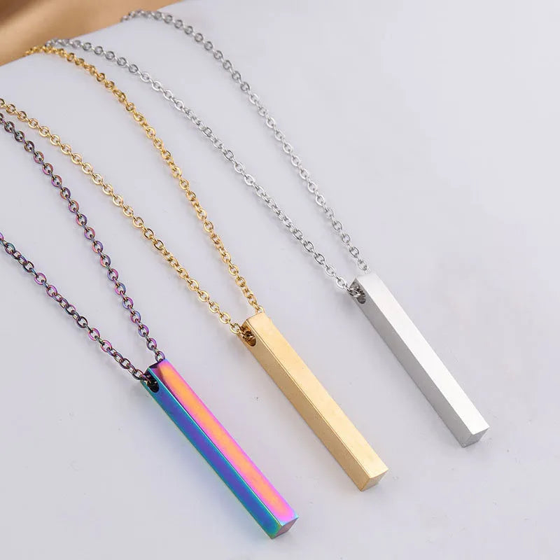 Silver minimalist geometric square pendant necklace on 55cm round bead chain in 316L titanium steel