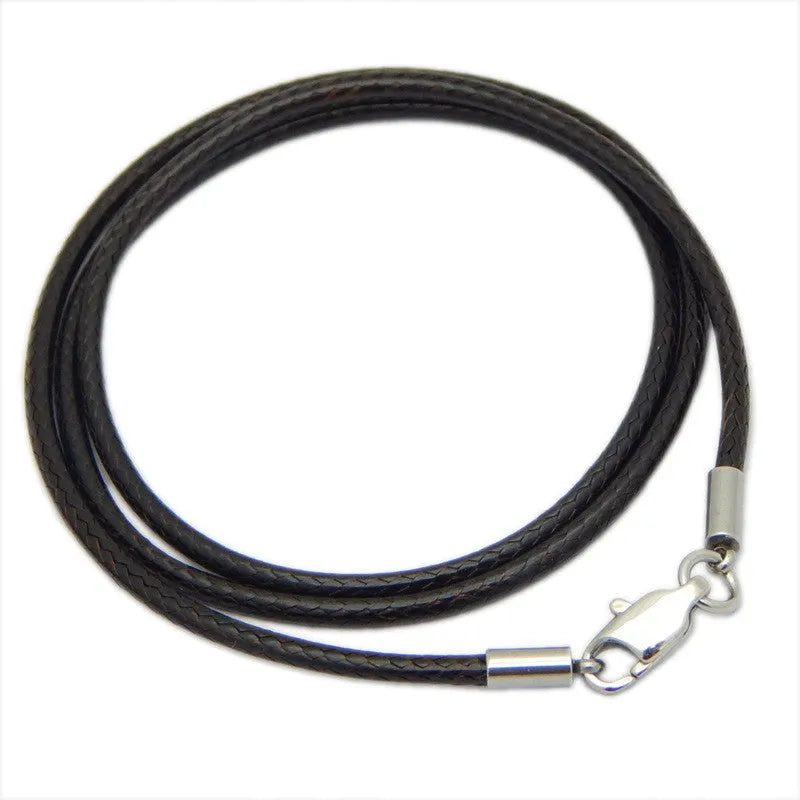 Adjustable wax rope necklace with round stainless steel buckle in black, red or brown
